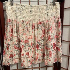 Marchesa Rose Pleated and Smocked Mini Skirt - Floral, size Large (14-18)
